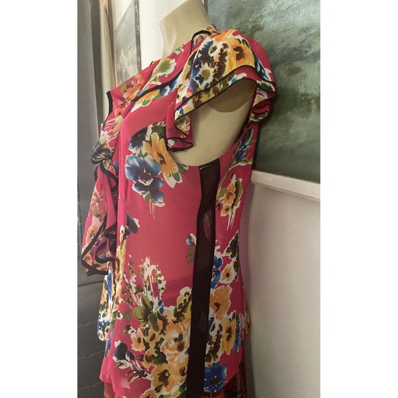 🌱 Review women’s size 14 flutter sleeve blouse top hot fuchsia pink floral - Picture 6 of 7